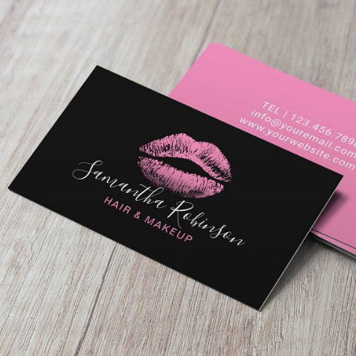 Pink Lips Makeup Artist Hair Stylist Beauty Salon Business Card