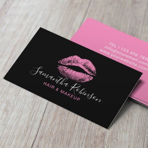 Customizable Pink Lips Makeup Artist Hair Stylist Beauty Salon Business Card