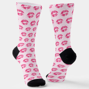 Pink Lips On Pink Damask  Socks