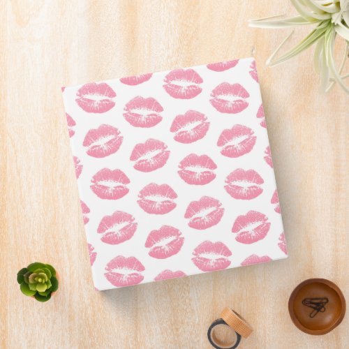 Pink Lips Pattern Of Lips Pink Lipstick Kiss 3 Ring Binder