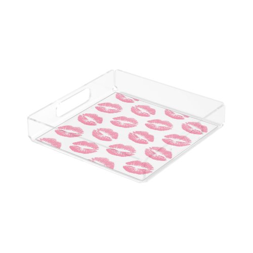 Pink Lips Pattern Of Lips Pink Lipstick Kiss Acrylic Tray