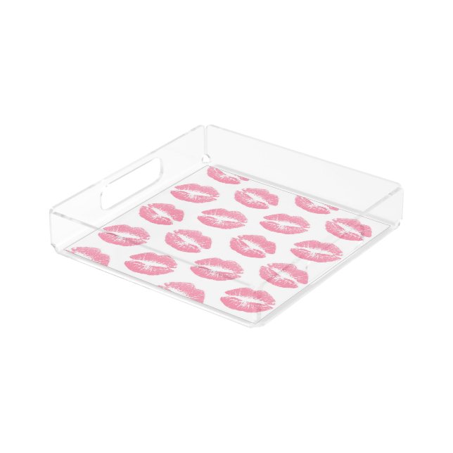 Pink Lips, Pattern Of Lips, Pink Lipstick, Kiss Acrylic Tray (Angled)