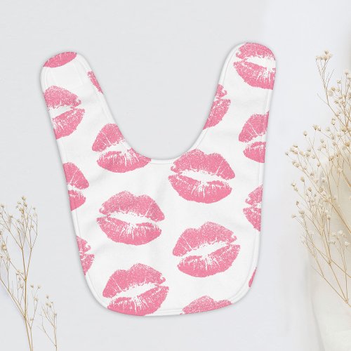 Pink Lips Pattern Of Lips Pink Lipstick Kiss Baby Bib