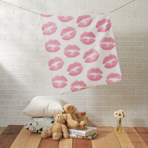 Pink Lips Pattern Of Lips Pink Lipstick Kiss Baby Blanket