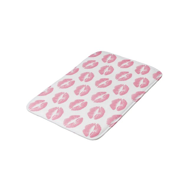 Pink Lips, Pattern Of Lips, Pink Lipstick, Kiss Bath Mat (Angled)