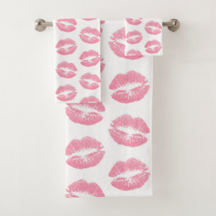 Pink Lips, Pattern Of Lips, Pink Lipstick, Kiss Bath Towel Set