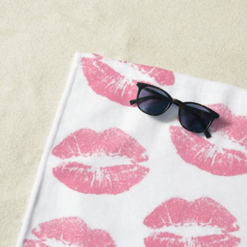 Pink Lips Pattern Of Lips Pink Lipstick Kiss Beach Towel