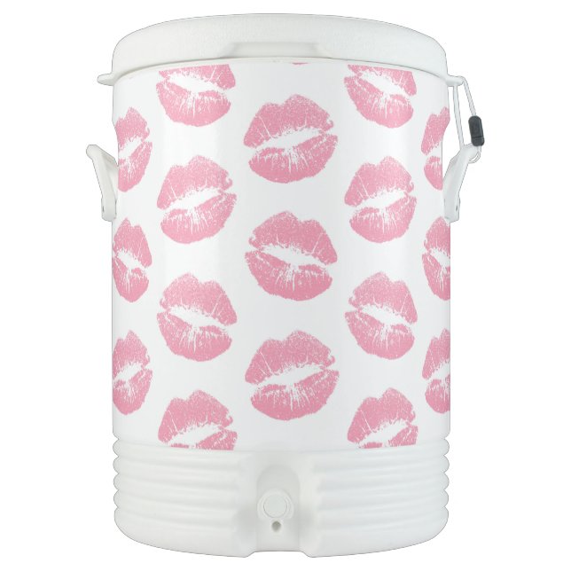Pink Lips, Pattern Of Lips, Pink Lipstick, Kiss Beverage Cooler (Front)