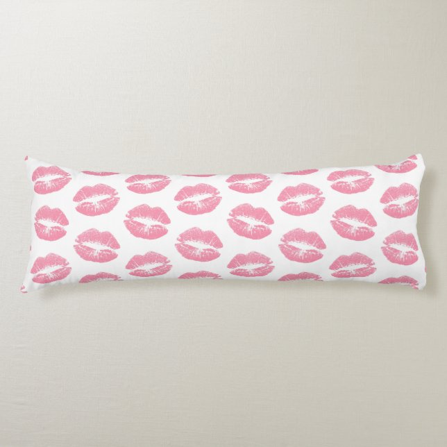 Pink Lips, Pattern Of Lips, Pink Lipstick, Kiss Body Pillow (Front)
