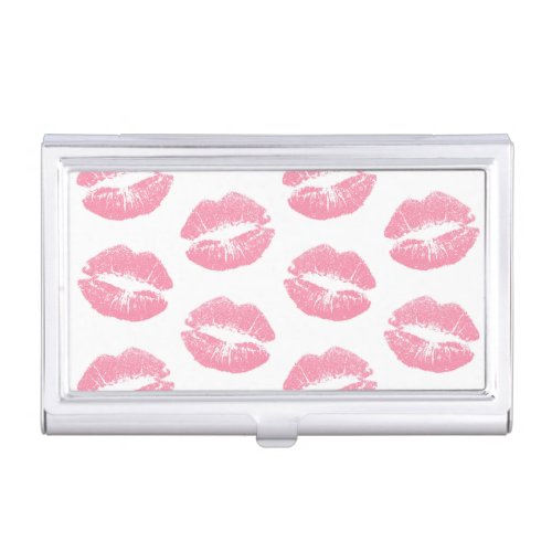 Pink Lips Pattern Of Lips Pink Lipstick Kiss Business Card Case