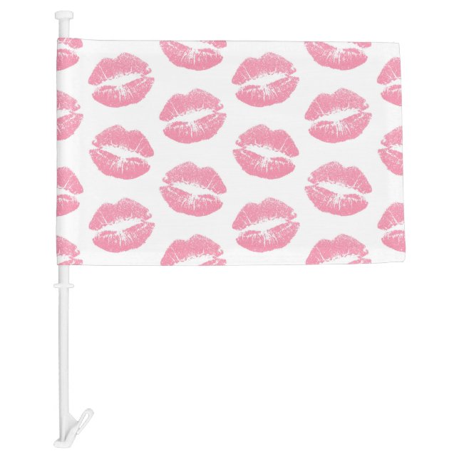 Pink Lips, Pattern Of Lips, Pink Lipstick, Kiss Car Flag (Front)