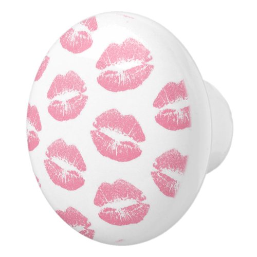 Pink Lips Pattern Of Lips Pink Lipstick Kiss Ceramic Knob