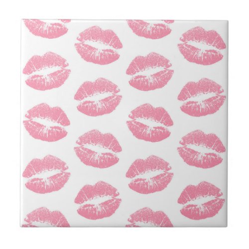 Pink Lips Pattern Of Lips Pink Lipstick Kiss Ceramic Tile