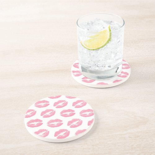 Pink Lips Pattern Of Lips Pink Lipstick Kiss Coaster