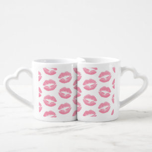 Pink Lips, Pattern Of Lips, Pink Lipstick, Kiss Coffee Mug Set