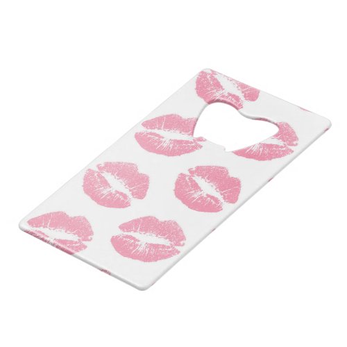 Pink Lips Pattern Of Lips Pink Lipstick Kiss Credit Card Bottle Opener