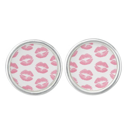 Pink Lips Pattern Of Lips Pink Lipstick Kiss Cufflinks