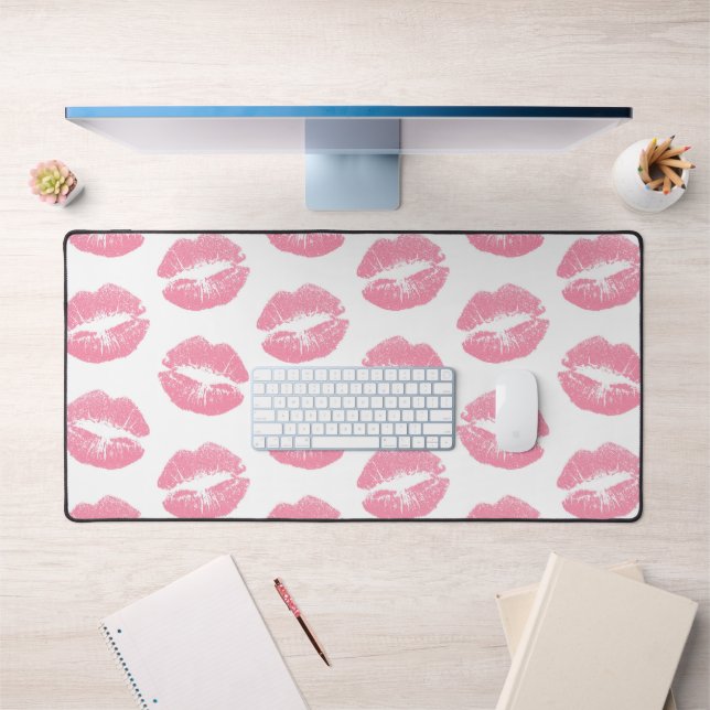 Pink Lips, Pattern Of Lips, Pink Lipstick, Kiss Desk Mat (Office 1)