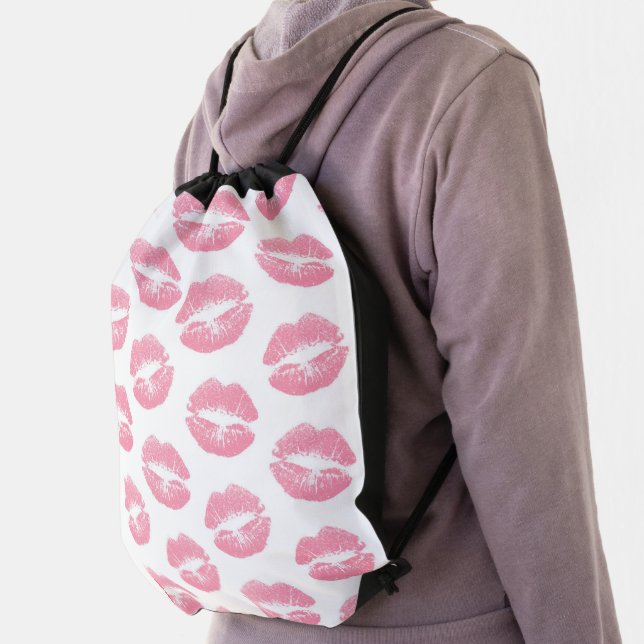 Pink Lips, Pattern Of Lips, Pink Lipstick, Kiss Drawstring Bag (Insitu)