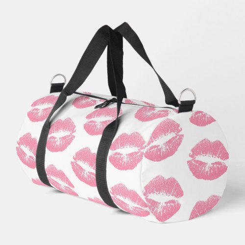 Pink Lips Pattern Of Lips Pink Lipstick Kiss Duffle Bag