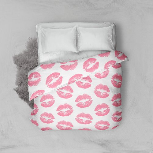 Pink Lips Pattern Of Lips Pink Lipstick Kiss Duvet Cover