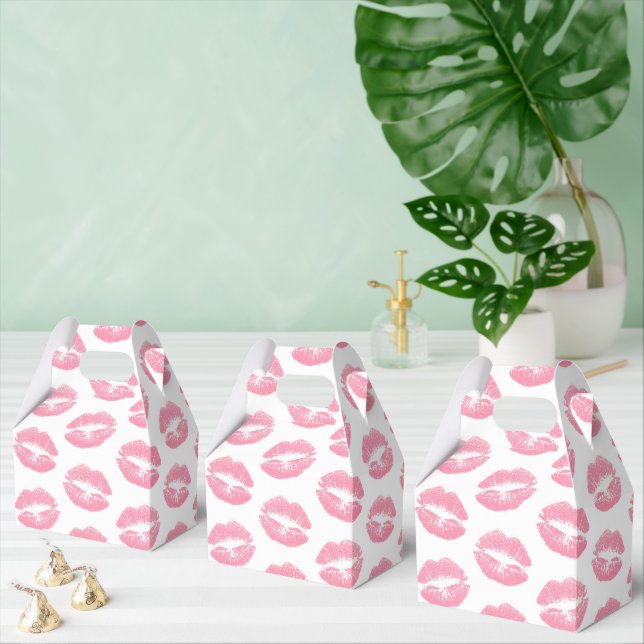 Pink Lips, Pattern Of Lips, Pink Lipstick, Kiss Favor Boxes (Multiple)