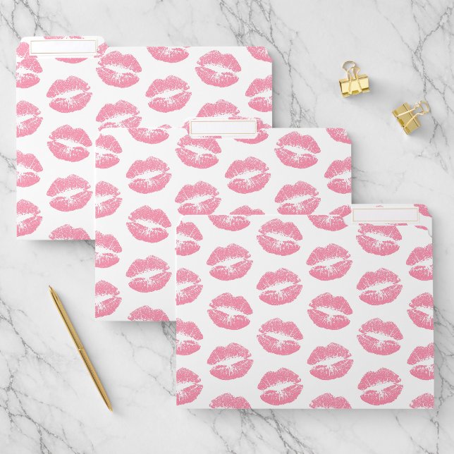 Pink Lips, Pattern Of Lips, Pink Lipstick, Kiss File Folder (Set)