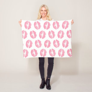 Pink Lips, Pattern Of Lips, Pink Lipstick, Kiss Fleece Blanket