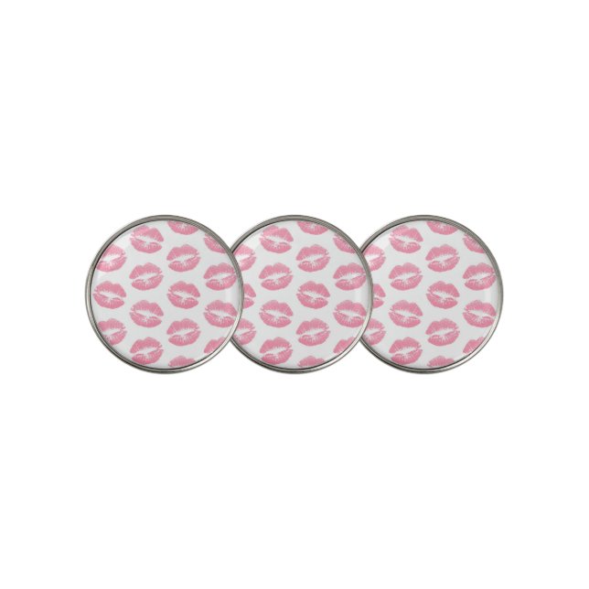 Pink Lips, Pattern Of Lips, Pink Lipstick, Kiss Golf Ball Marker (3 Up)