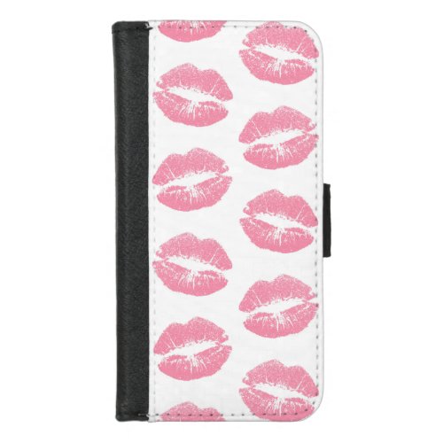 Pink Lips Pattern Of Lips Pink Lipstick Kiss iPhone 87 Wallet Case