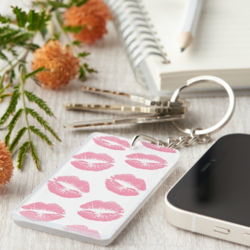 Pink Lips Pattern Of Lips Pink Lipstick Kiss Keychain
