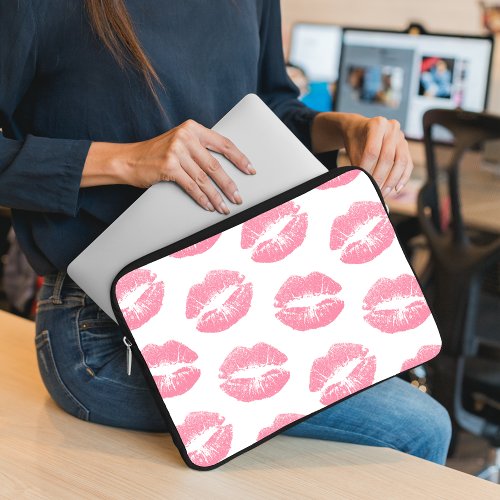 Pink Lips Pattern Of Lips Pink Lipstick Kiss Laptop Sleeve
