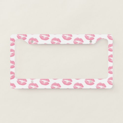 Pink Lips Pattern Of Lips Pink Lipstick Kiss License Plate Frame