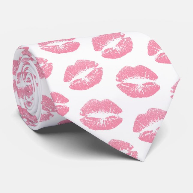 Pink Lips, Pattern Of Lips, Pink Lipstick, Kiss Neck Tie (Rolled)