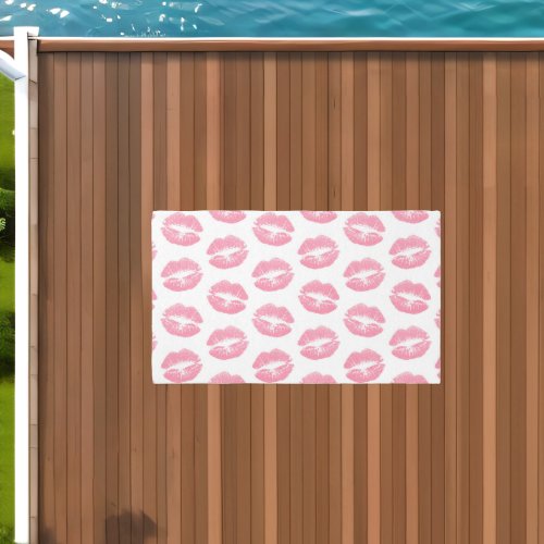 Pink Lips Pattern Of Lips Pink Lipstick Kiss Outdoor Rug