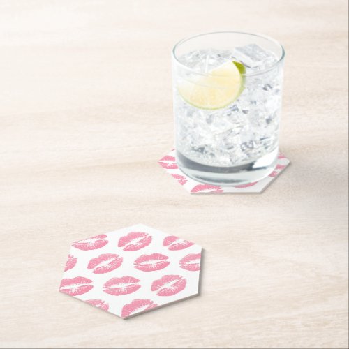 Pink Lips Pattern Of Lips Pink Lipstick Kiss Paper Coaster