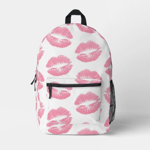 Pink Lips Pattern Of Lips Pink Lipstick Kiss Printed Backpack