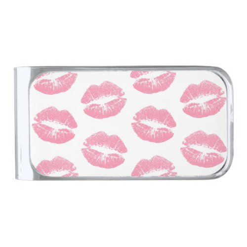 Pink Lips Pattern Of Lips Pink Lipstick Kiss Silver Finish Money Clip