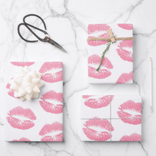 Pink Lips, Pattern Of Lips, Pink Lipstick, Kiss Wrapping Paper Sheets