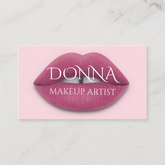  Pink Lips QR Code Logo Makeup Lipstick Gloss Business Card (Front)