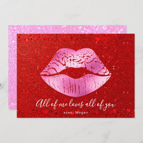 Pink Lips Red Glitter All of Me Loves Valentine Holiday Card