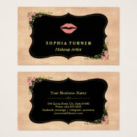 Pink Lips Rose Gold Glitter Wild Flowers Monogram Business Card