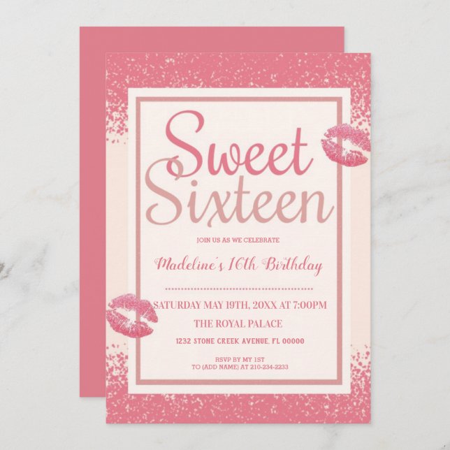 Pink Lips Sweet 16 Invitation (Front/Back)