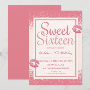 Pink Lips Sweet 16 Invitation