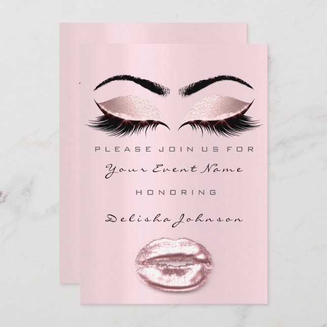 Pink Lips Sweet 16th Birthday Party Bridal Princes Invitation (Front/Back)