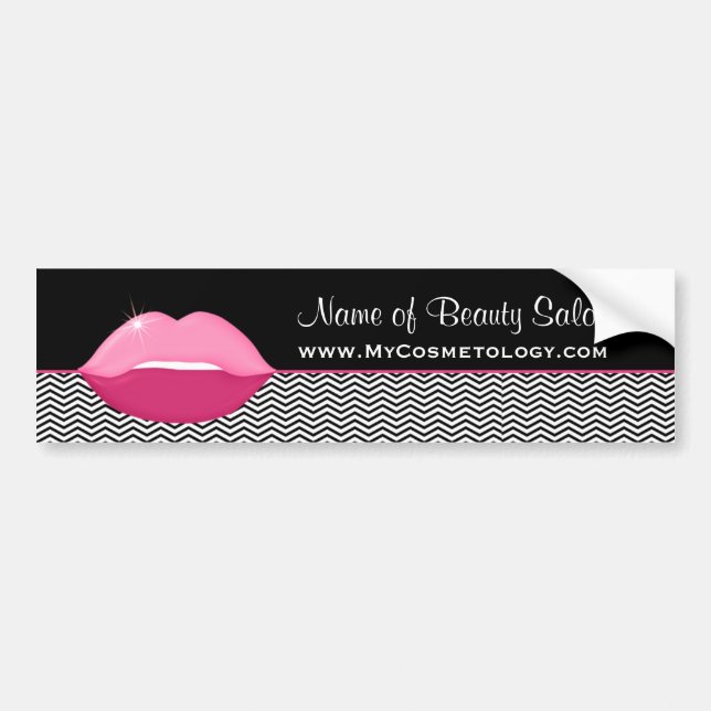 Pink Lips Trendy Chevron Makeup Artist Bumper Sticker (Front)