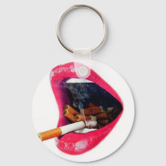 Pink Lips with a cigarette Keychain