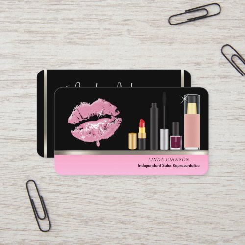 Pink Lipstick and Makeup Business Card