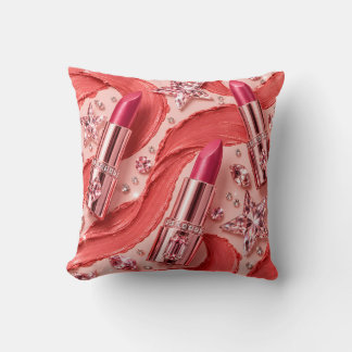 Pink Lipstick Crystal Star Pop Throw Pillow