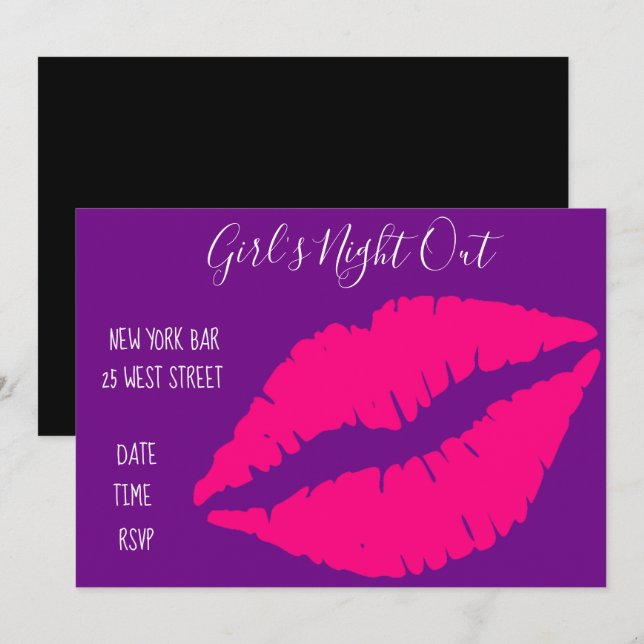 Pink Lipstick fun girl's night out  Party Invitation (Front/Back)